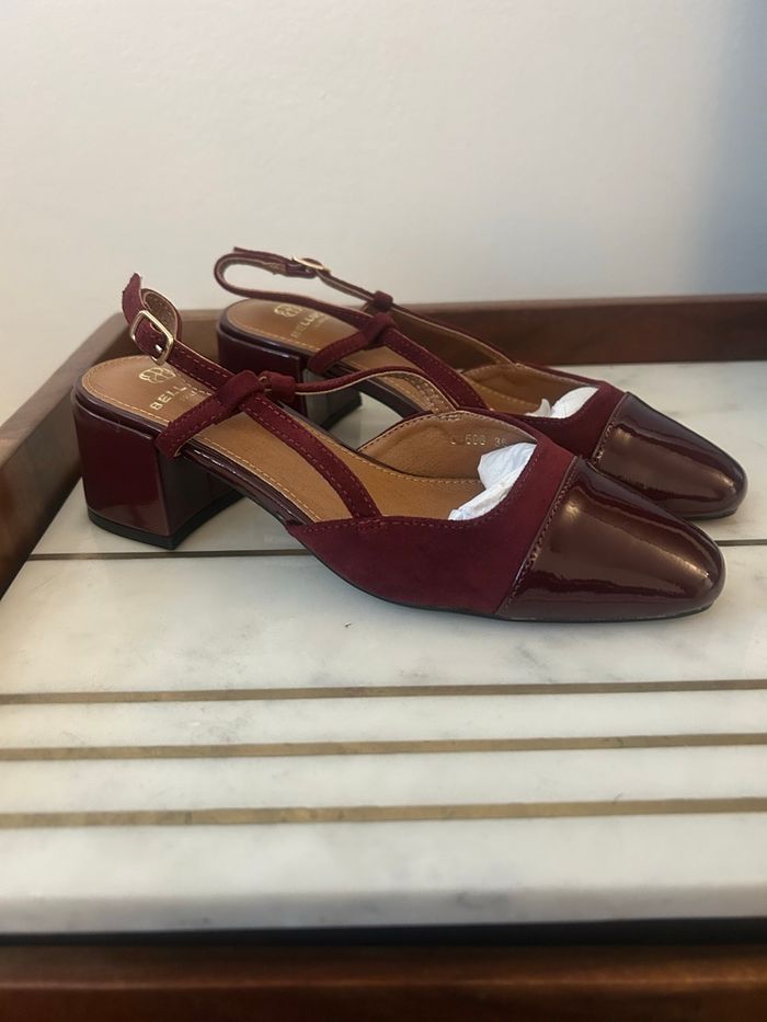 Escarpins Slingback style Jonak, taille 36, bordeaux - photo numéro 3