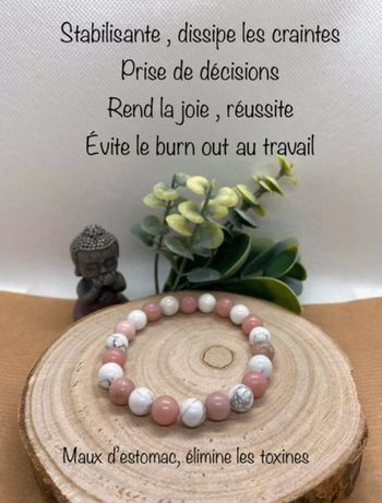 Bracelet opale rose et howlite 18 cm , lithothérapie