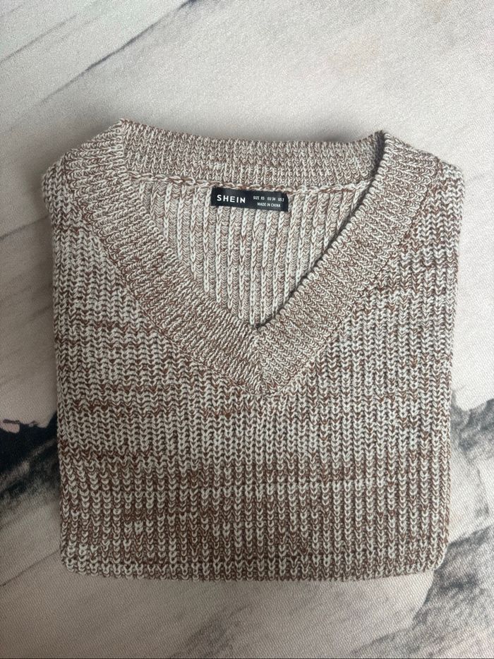 Pull à col V Shein taille XS marron et blanc - photo numéro 2