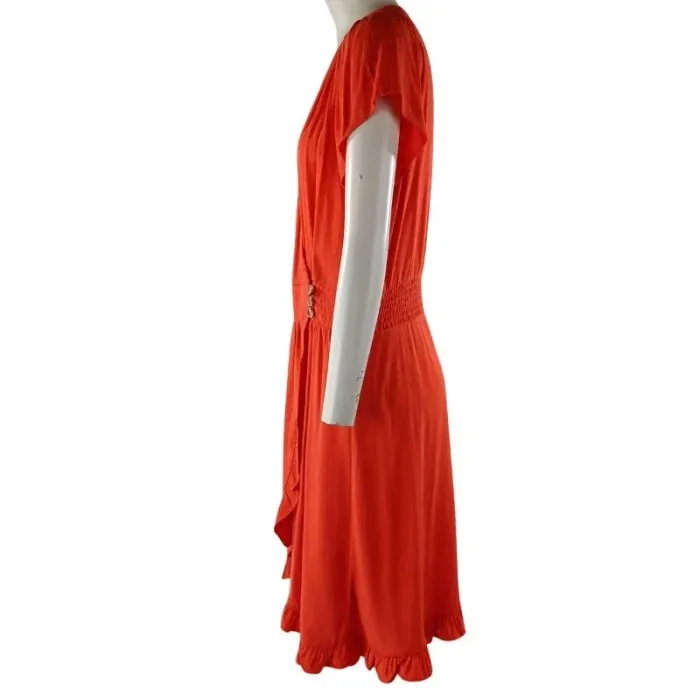 Robe orange fluide à volant effet cache-coeur- Rue Mazarine - Taille L A1118 - photo numéro 4