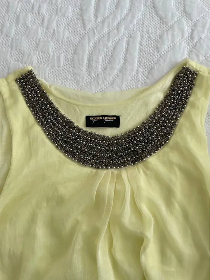 Robe longue jaune 38 col perlé - photo numéro 3