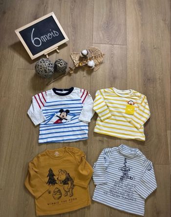 ✨ Lot de 4 t-shirts Disney – 6 mois ✨