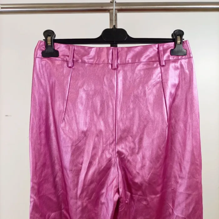 Pantalon satiné rose fuchsia Heartbreak taille 40 coupe droite brillant neuf étiquette A1456 - photo numéro 9