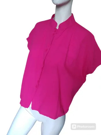 Chemise chemisier top haut fushia col Mao printemps été vintage