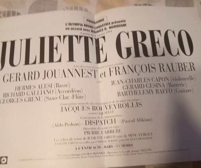 Programme de Juliette Greco à l'olympia - photo numéro 3