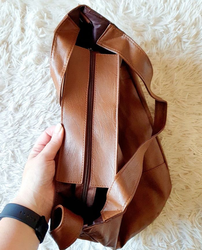 👜 Grand Sac à main souple cabas fourre-tout simili cuir marron neuf MALLOW - photo numéro 11