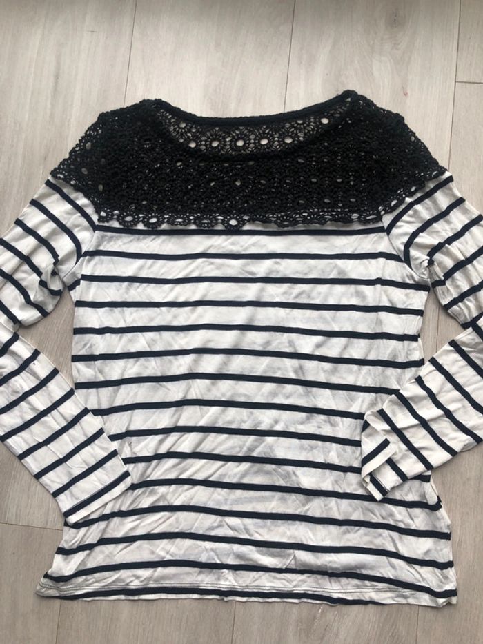 Marinière dentelle la redoute taille 38 rayée noire/crème