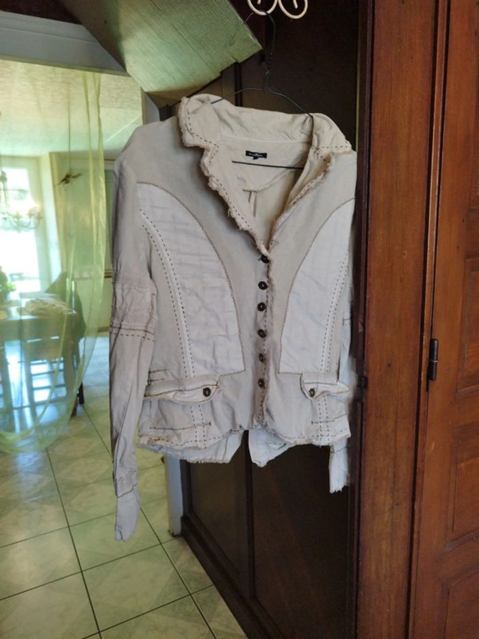 Veste beige patchwork vintage y2k L/40 blazer - photo numéro 2