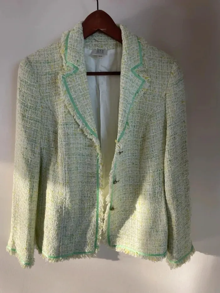 Blazer tweed chic vert anis Madeleine 40 look rentrée - photo numéro 4