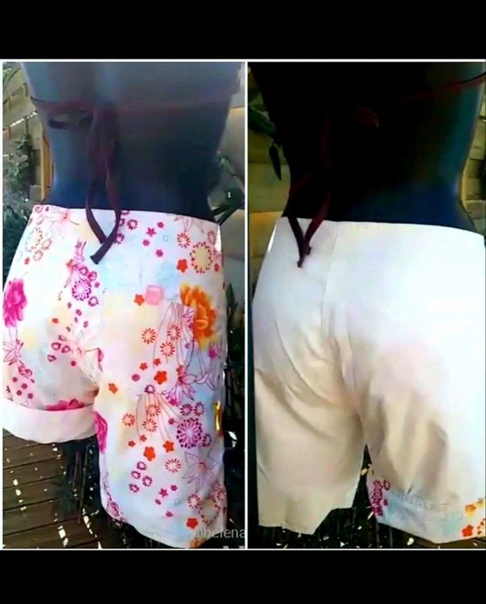 Bermuda de plage short de bain réversible beachwear blanc/floral neuf - photo numéro 4