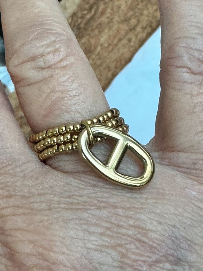 Bague 3 rangs réglable boules maillon farandole en breloque acier inoxydable or - photo numéro 3