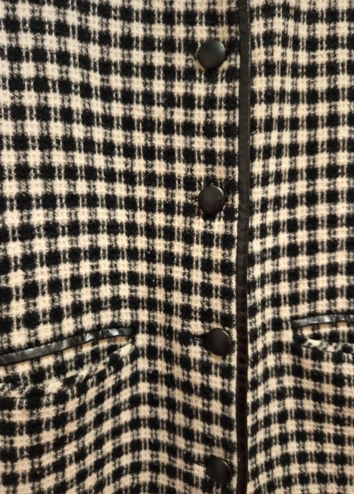 🔝 Manteau long carreaux vichy similicuir Gérard Pasquier noir et blanc L 40 laine et nylon - photo numéro 5