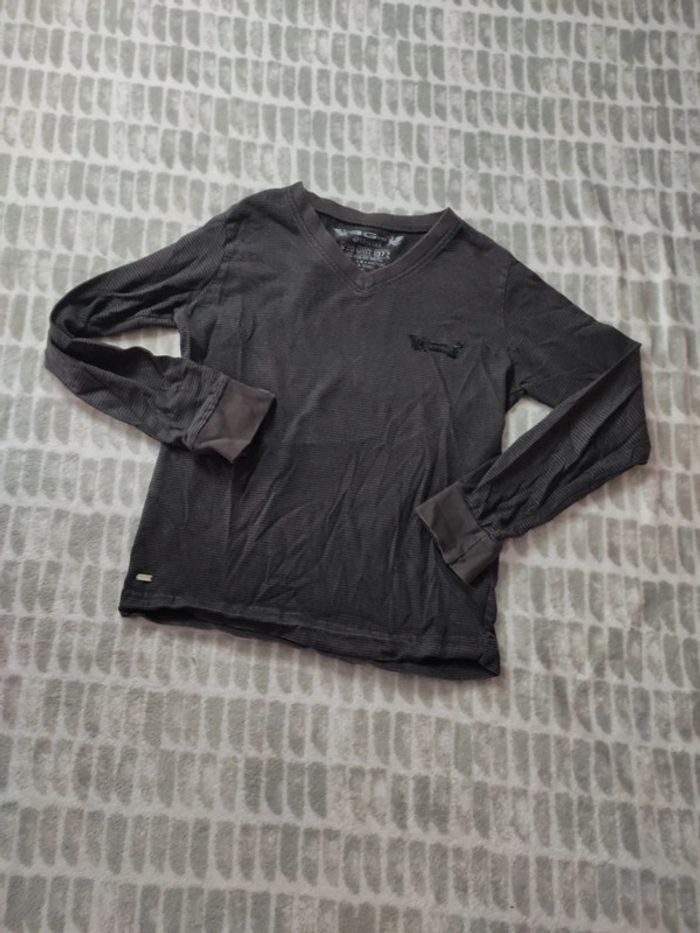 Tee-shirt manches longues rayures gris noir rg512 10 ans - photo numéro 1