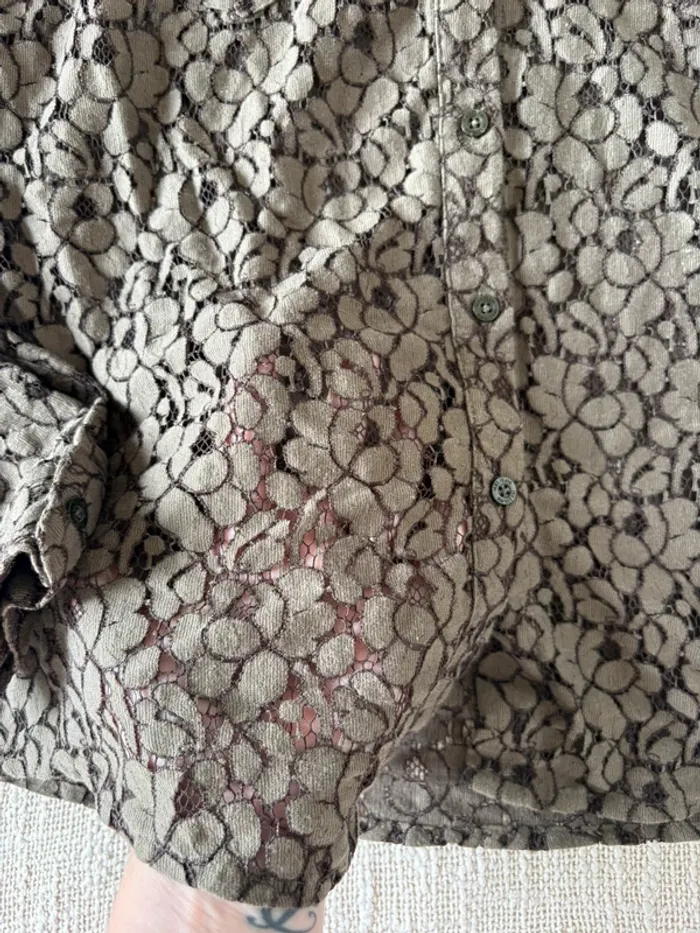 Chemise, dentelle, IKKS kaki taille 38 - photo numéro 3