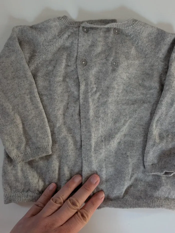 Pull cachemire coton gris chiné Bout'chou mixte 12 mois 74 cm ourson - photo numéro 5