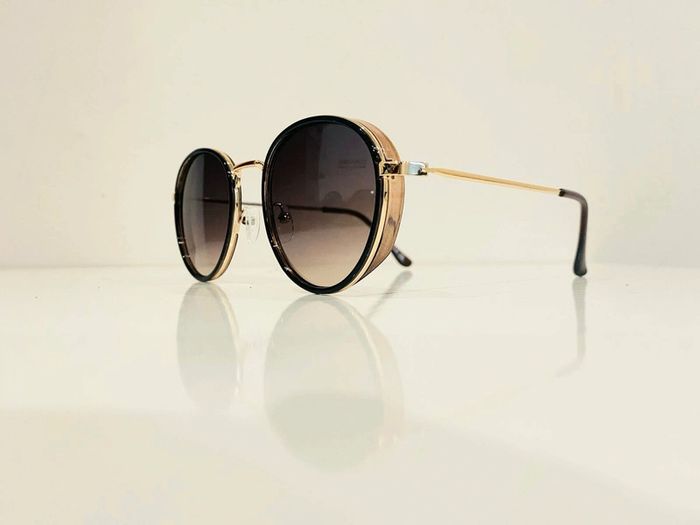 Lunette de soleil mixte ronde noire et dorée verres dégradés UV protection catégorie 2 - photo numéro 10