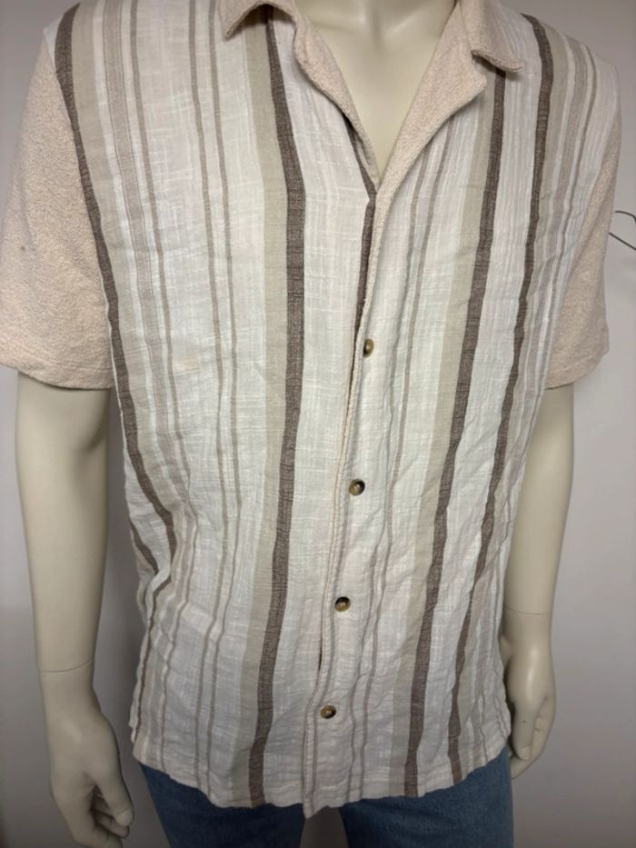 Chemise Zara Manche Courte en Coton Éponge - Taille L - Beige et Taupe - photo numéro 7