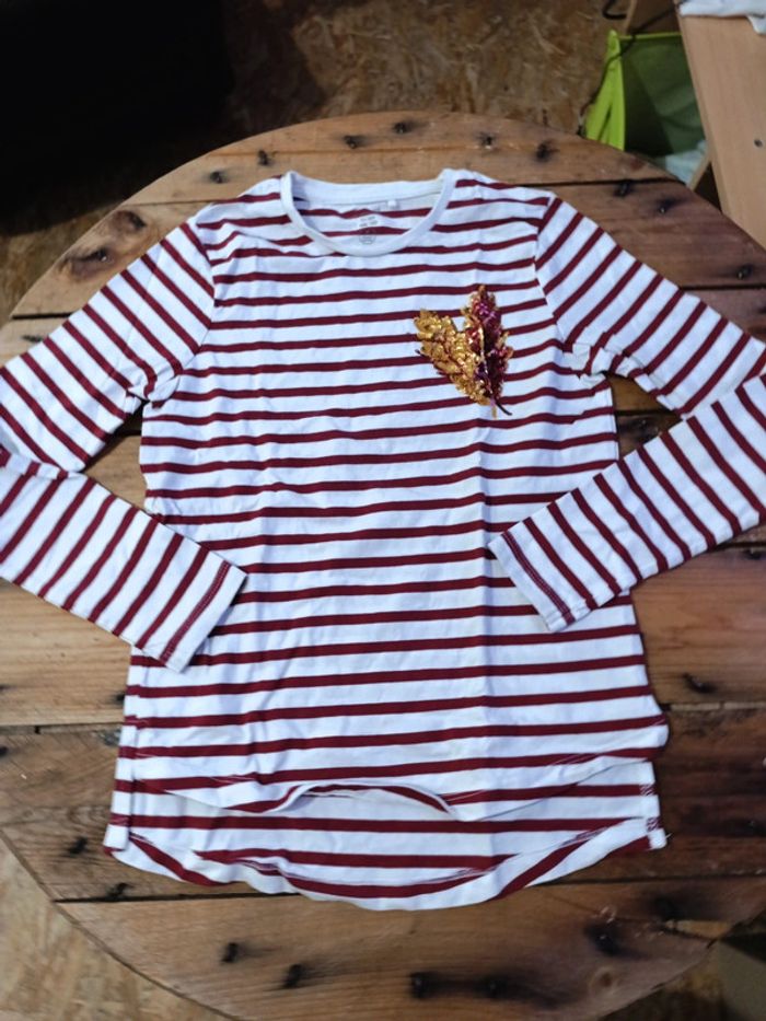 T-shirt manches longues rayé rouge et blanc - photo numéro 2