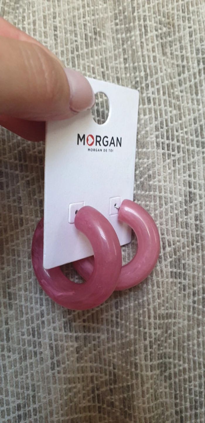 Boucles d'oreilles anneaux roses "Morgan" - photo numéro 2