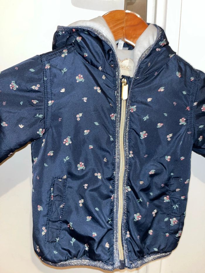 Manteau bleu marine à fleurs orchestra 12 mois 74cm - photo numéro 3