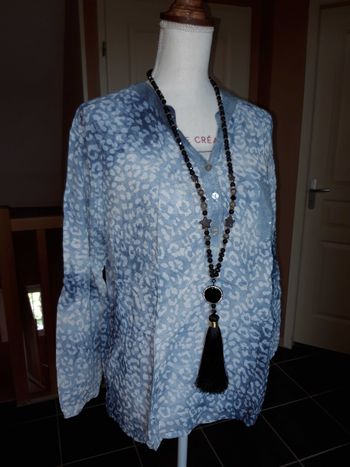 Chemise bleu léopard poche sequins