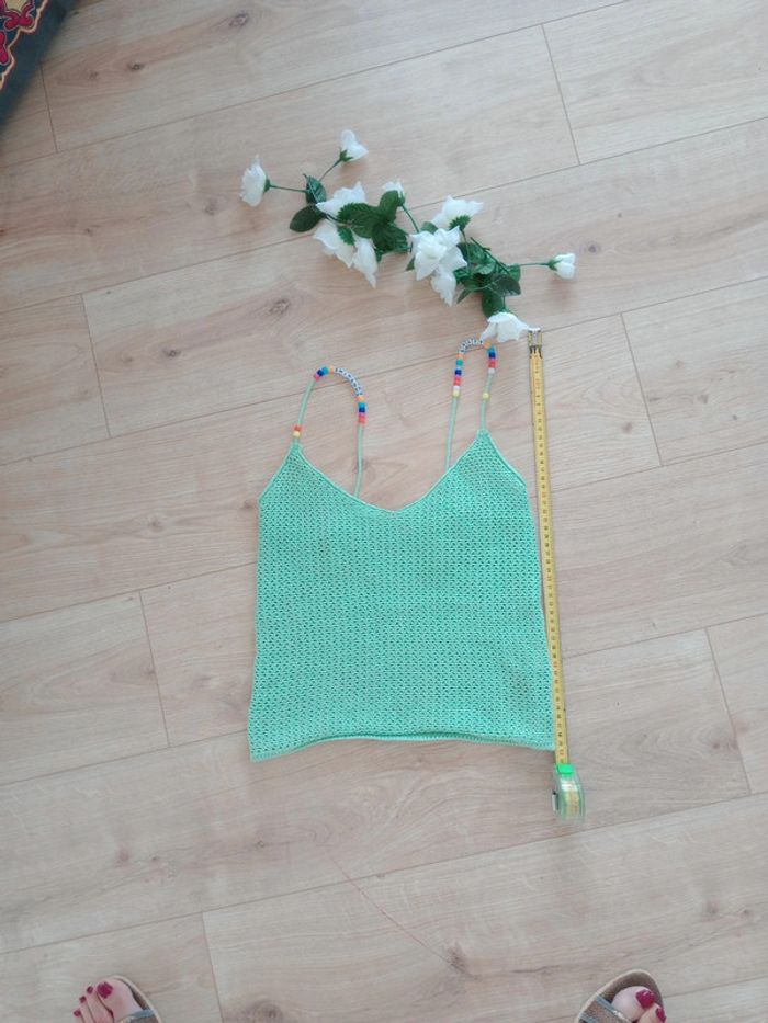 Débardeur femme XS en crochet menthe c85 - photo numéro 10