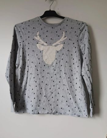 T-shirt/Pull fin Longue Manche Gris à Motif Têtes de Cerf 14ans