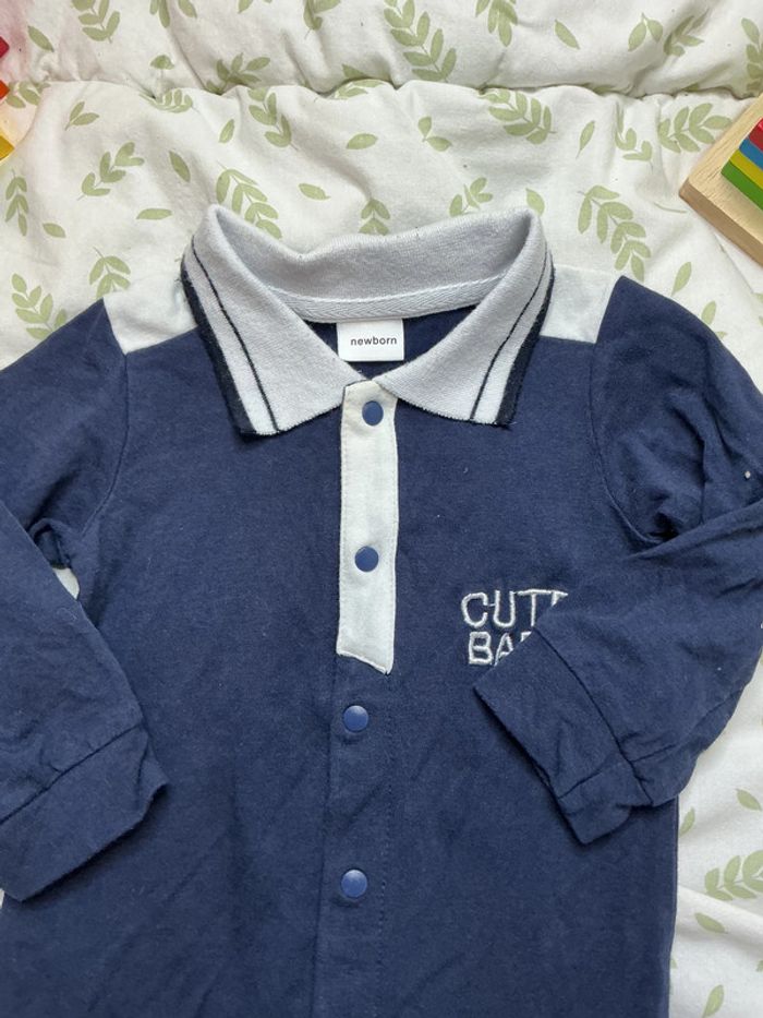pyjama grenouillère en coton bleu marine ouverture devant 3 mois newborn - photo numéro 5