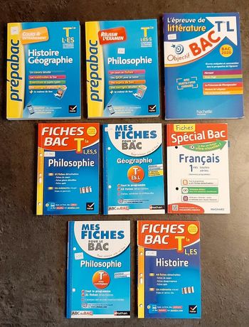 Lot de 8 livres prepabac fiches bac philosophie, français, histoire, géographie, littérature