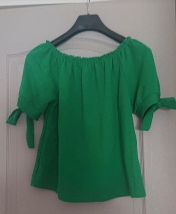 Blouse verte manches courtes.