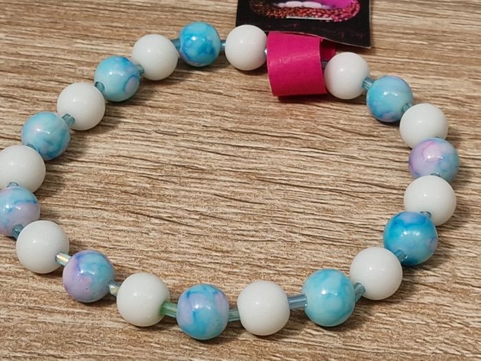 Bracelet Elastique Perles Bleu Ciel Dégradé Rose Blanc Turquoise - photo numéro 6