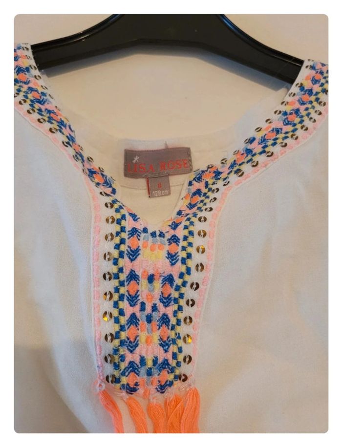 Magnifique petite blouse legere blanche "Lisa rose" taille 8 ans - photo numéro 4