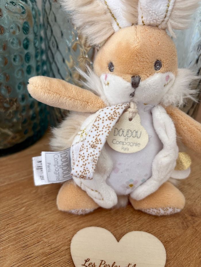 Doudou lapin beige hochet - photo numéro 3