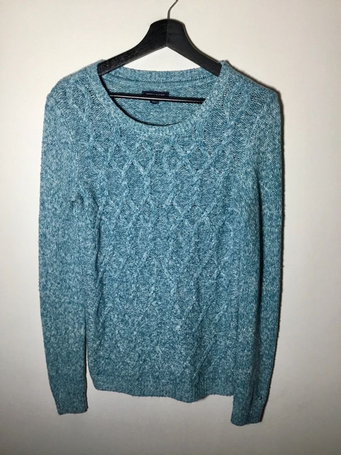 Pull col rond pour femme Tommy Hilfiger bleu turquoise taille S 049