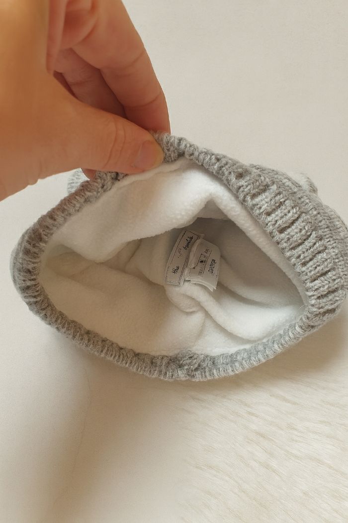 Bonnet bébé hiver chaud gris motif ours 6-12 mois - photo numéro 2