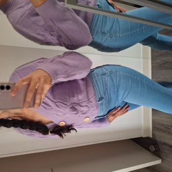 Cardigan/Pull oversize en maille torsadée lilas - Manches longues - Taille unique - Alba Fashion