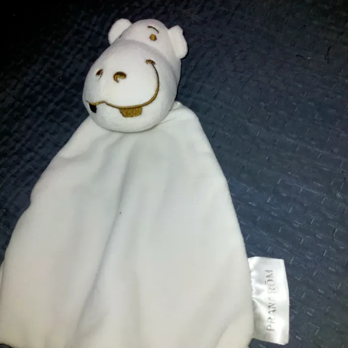 Doudou Plat Pranarom Hippopotame Blanc et Marron Dessous Imprimé Fleur - photo numéro 2