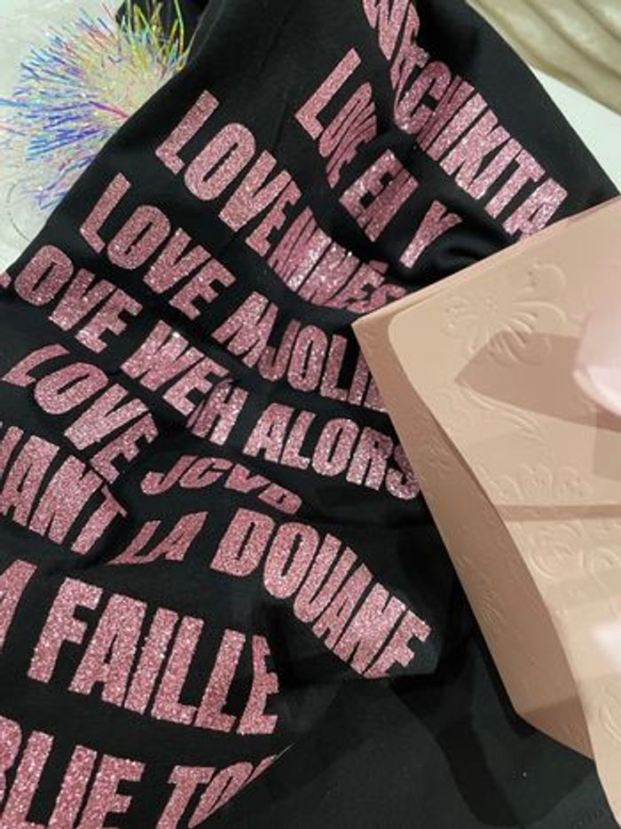 Pink Jul Box t-shirt noir rose paillettes - photo numéro 5