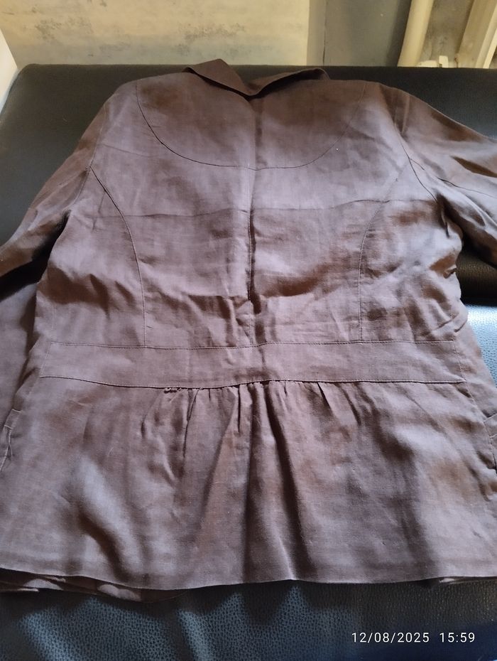 Veste chocolat en lin Phildar taille 38 - photo numéro 2