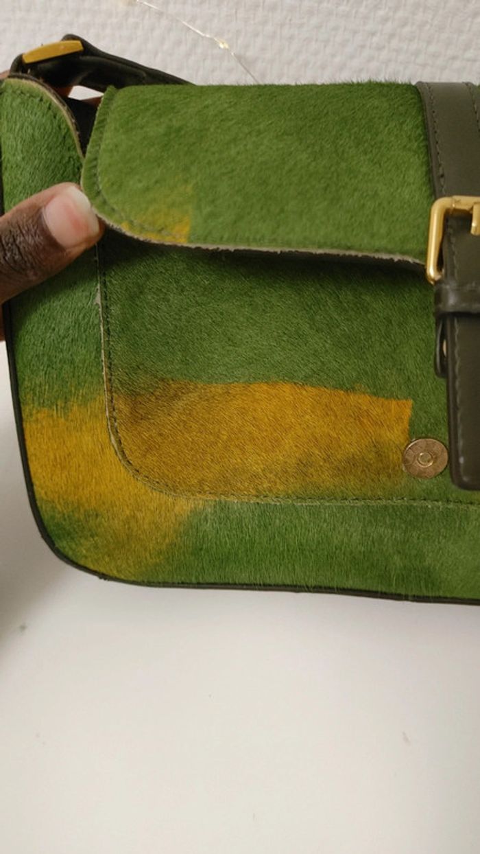 Sac en cuir véritable porté épaule crin de cheval vert jaune - photo numéro 16