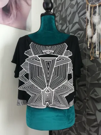 Tee-shirt de sport noir crop top à imprimé géométrique blanc / domyos / (M/L)