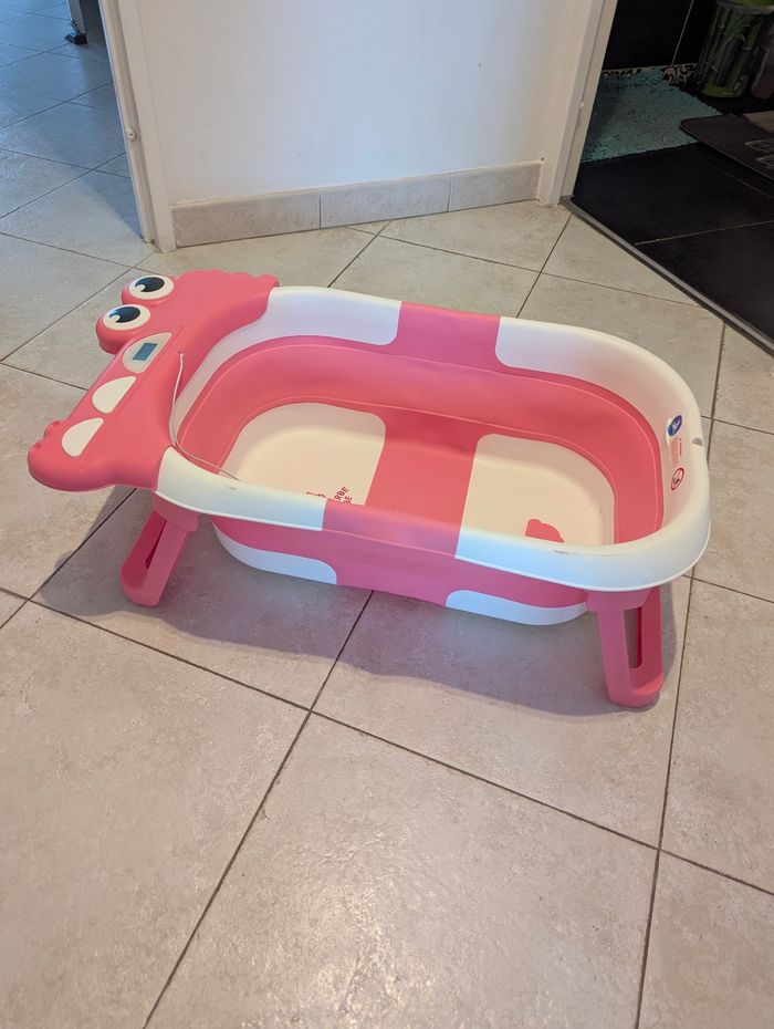 Baignoire Bébé Pliable  Avec Coussin De Bain Bebe Et Thermomètre Intégré