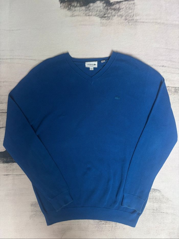 Sweat col V nid d’abeille Lacoste taille L bleu éclair/ciel - photo numéro 4