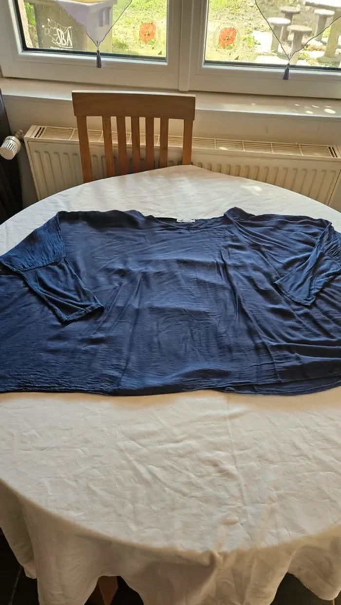 Tunique ample manches chauve-souris marine coton soie viscose- Taille unique 42/48 - photo numéro 5
