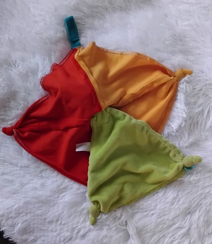 Doudou arlequin rouge,orange et vert -Milette - photo numéro 2
