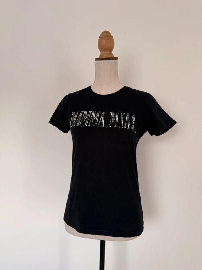 T-shirt haut top maillot camisa blusa Blouse chemise camicia overhemd folder mama mia strass