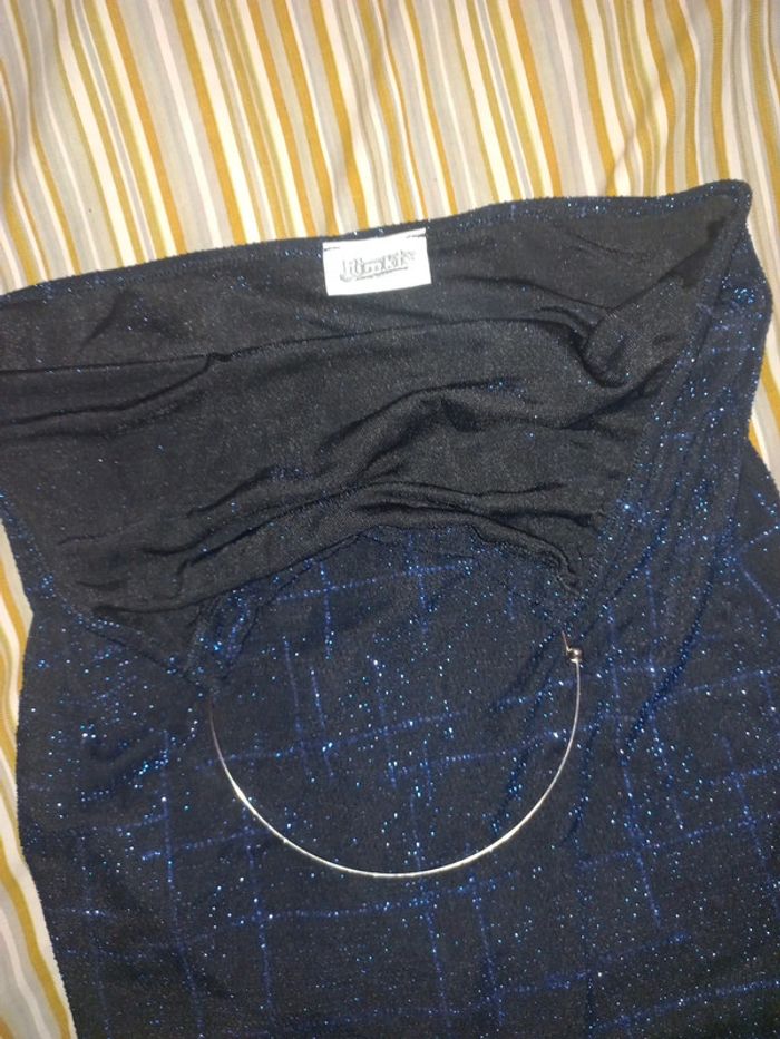 Haut sexy strass bleu nuit soirée ou fête taille 36 a 40 asymétrique - photo numéro 6