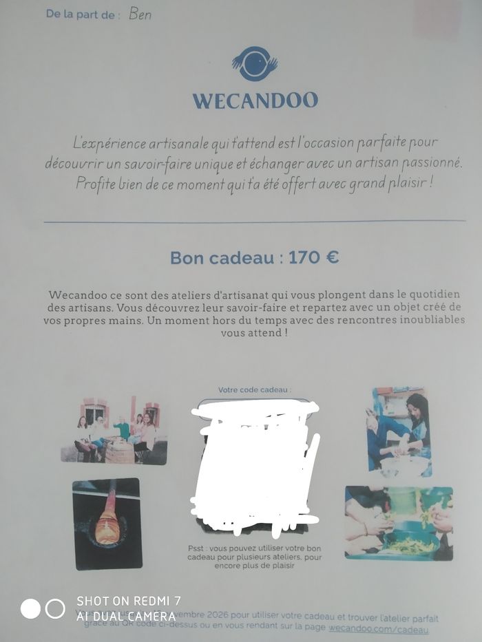 Carte-cadeau Wecandoo d'une valeur de 170€