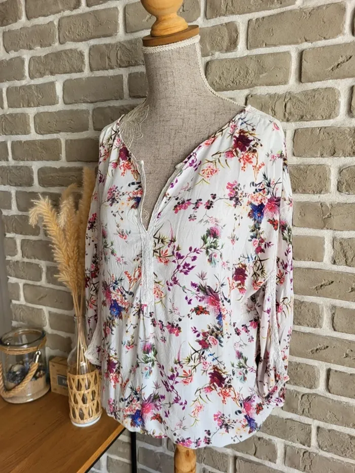 Blouse fleuri avec dentelle Promod - Bohème tomantique - photo numéro 8