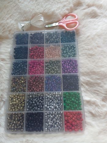 Neuf: Lot Perles rocaille multicoloris mat/brillant+ Fils